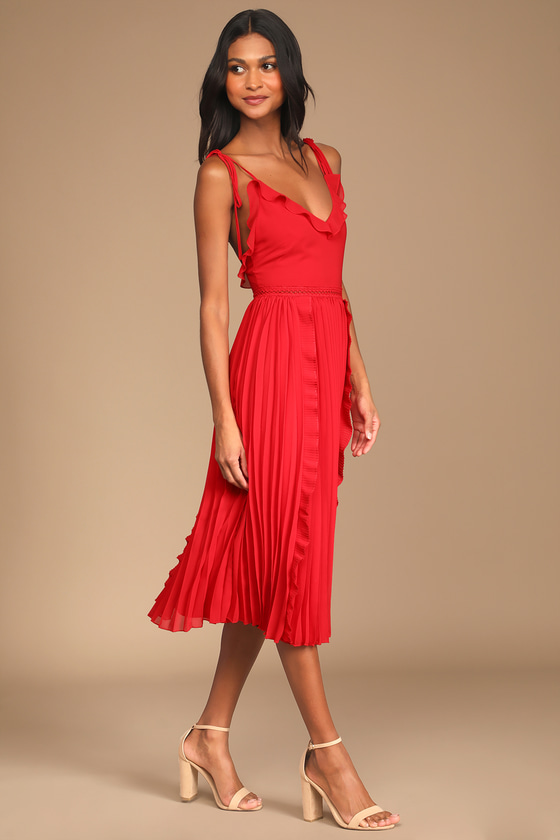 midi red dress
